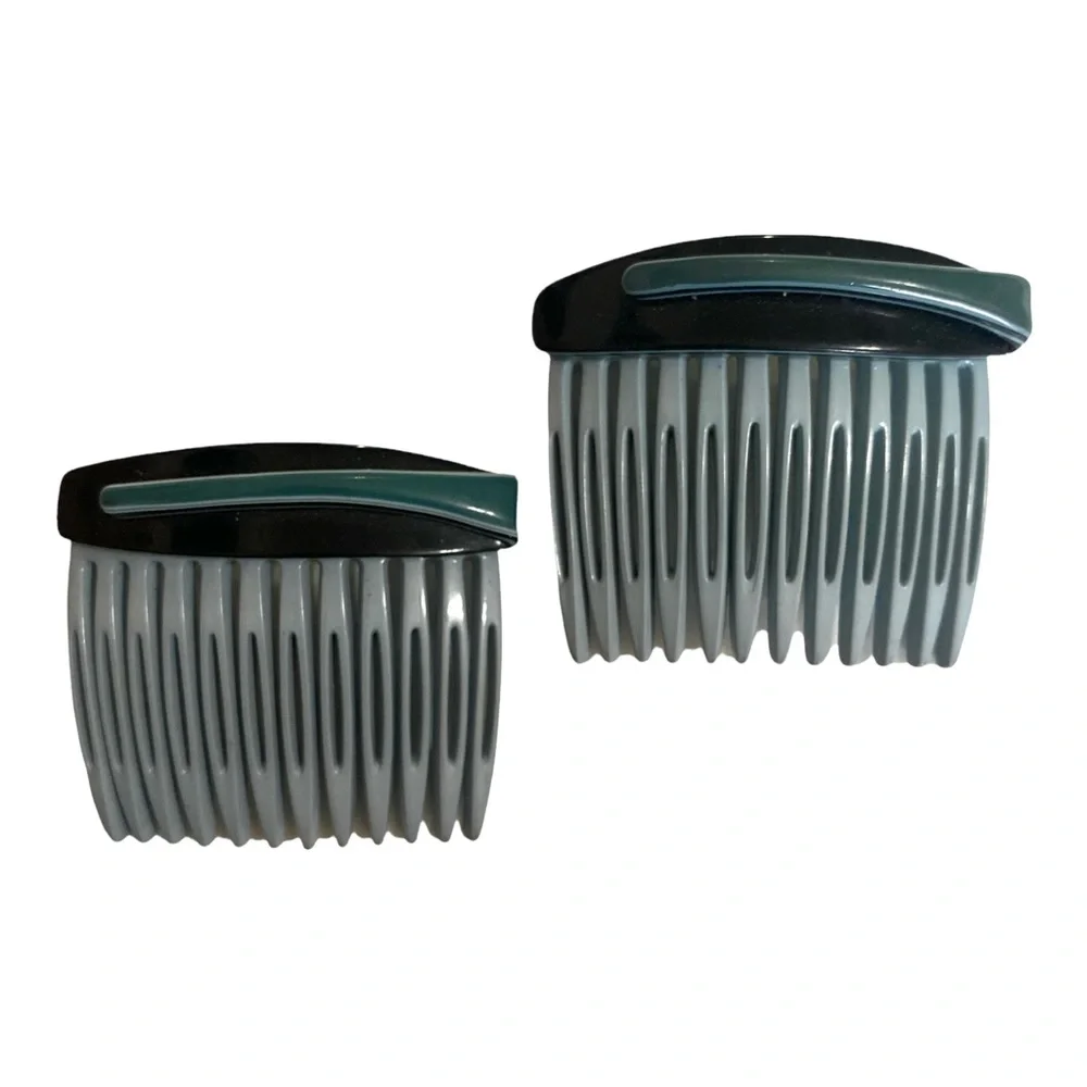 Carita Paris 1980’s French Hair Combs, Blue & Black, Unworn Old Store‎ Stock
